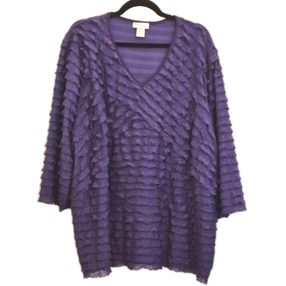 Catherines Maggie Barnes Tunic Top Blouse 3X  Purple Tiered Ruffled Sparkles